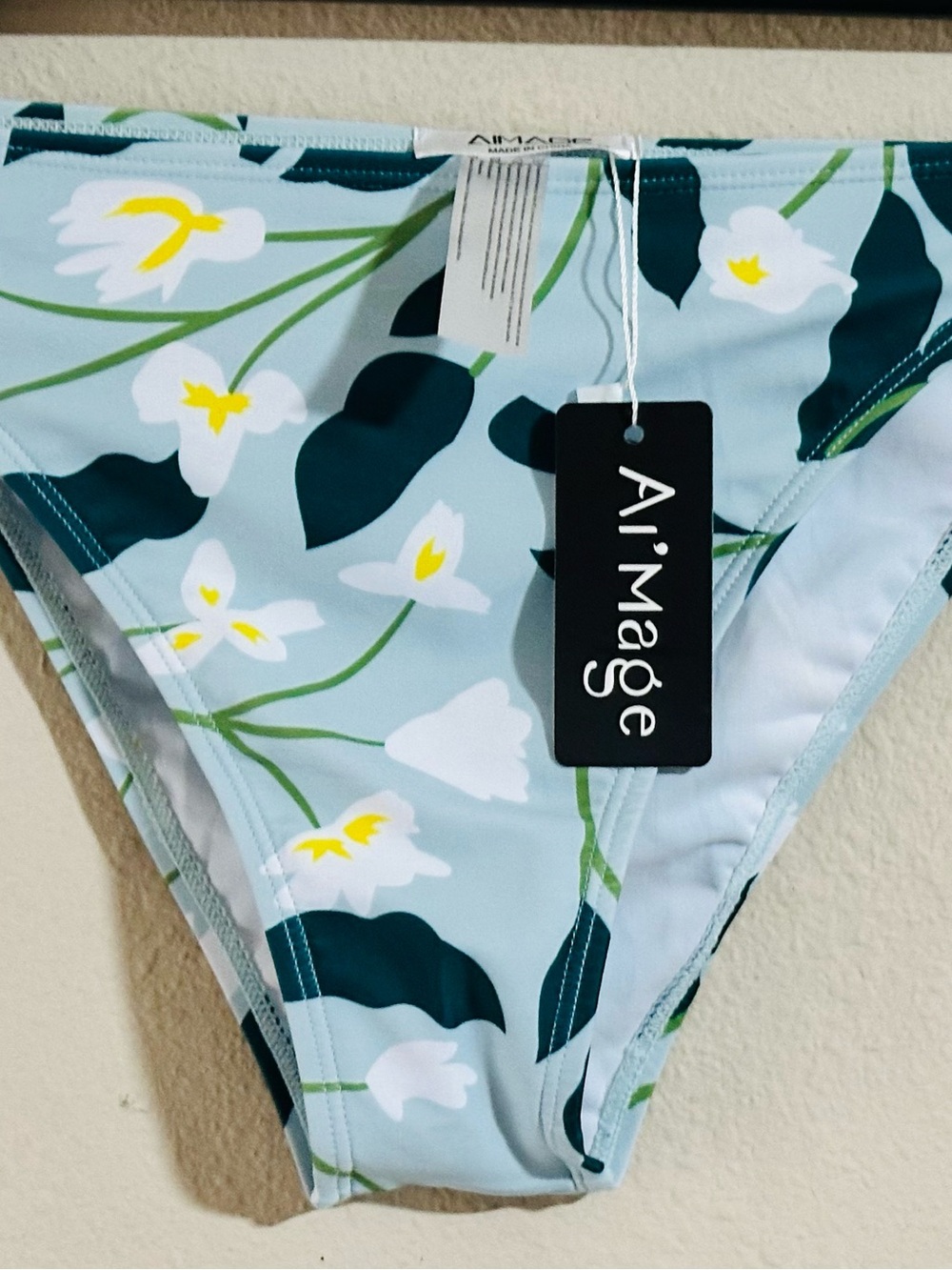 AI’Mage Floral Bikini Bottom in Light Blue, White, Yellow, Green- NWT